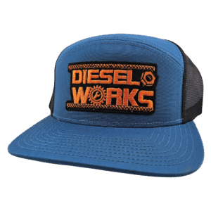 Diesel Works Dark Blue and Black Flat Bill Snapback With Orange Logo