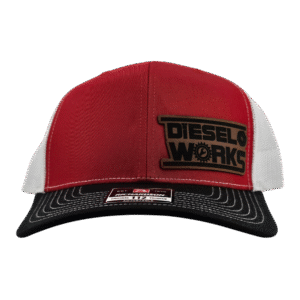 Diesel Works Women's Red White and Black Hat With Burnt Orange Logo