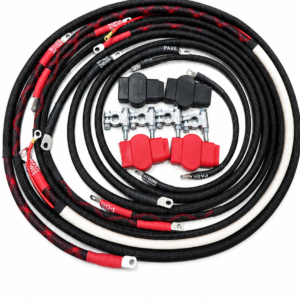 Ford Powerstroke 6.7 Diesel Battery Cable Kit - F250/F350 (2017-2021) - Straight (Denso or other high torque) 2/0GA - w/Black Red/Spyder Wrap