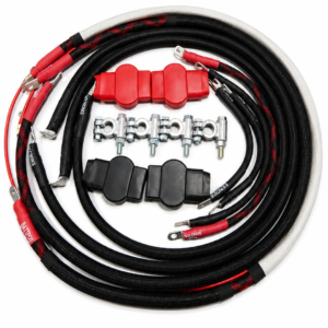 Ford Powerstroke 7.3 Diesel - F250/F350 Battery Cable Kit (1999-2003) - Angled 90 2/0GA - w/Black Red/Spyder Wrap